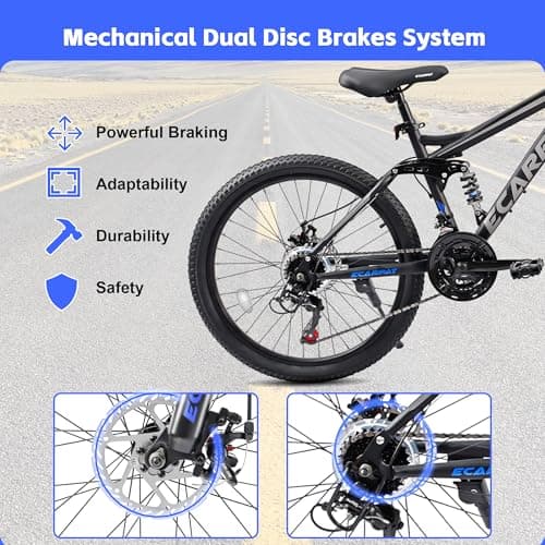 24/26/27.5 Inch Wheel Mountain Bike, 21 Speed MTB Bike with Full Suspension, Steel Frame and Dual Disc Brakes, Adult Mens Outdoor Cycling Mountain Bicycle