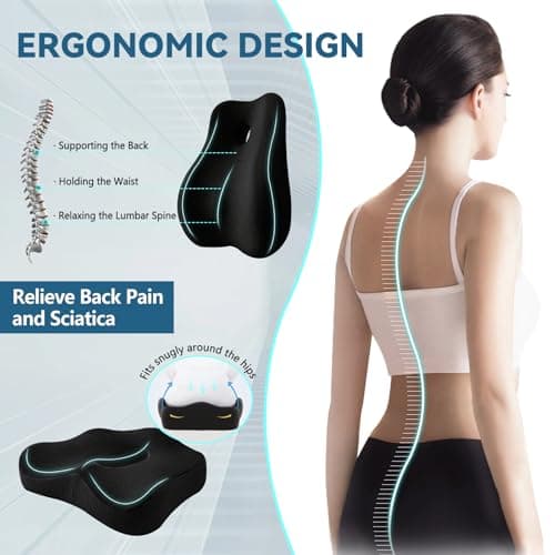Seat Cushion & Lumbar Support Pillow for Office Chair,Memory Foam Chair Cushions for Tailbone Pain, Non-Slip Back Support for Desk,Gaming Chair,Wheelchair, Breathable & Machine Washable