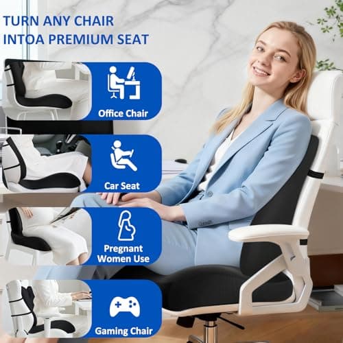 Lumbar Support Pillow for Office Chair,Seat Cushion with Back Support,Office Chair Cushion for Tailbone Pain,Sciatica and Hemorrhoid Relief (Black)