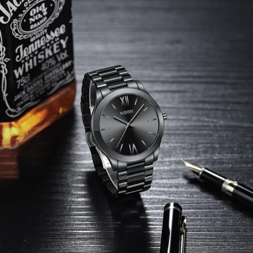 NIBOSI Men Watches Analog Quartz Stainless Steel Black Watches for Men Waterproof Business Classic Watch Fashion Minimalist Ultra Thin Wrist Watch for Work and Casual Wear