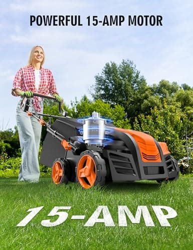 16” Artificial Turf Vacuum,1800w Grass Sweeper 15 Amp Lawn Sweeper Yard Power Brush with 45L Removable Leaf Collection Bag, Quick-Fold, Keeps Clear Sweepy Box, Orange