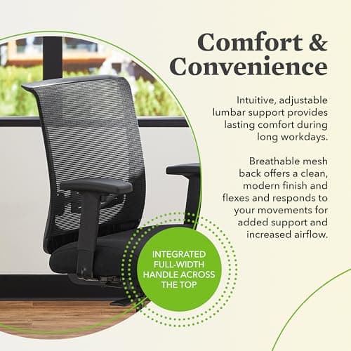HON Convergence Ergonomic Office Chair with Mesh Back, Adjustable Arms, Lumbar Support, Synchro‑Tilt Desk Chair with Wheels for Home Office or Computer Use, Black Frame, Black