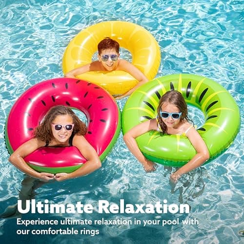 JOYIN Inflatable Swim Tube Raft (3 pack) with Summer Fruits Painting, Pool Toys for Swimming Pool Party Decorations