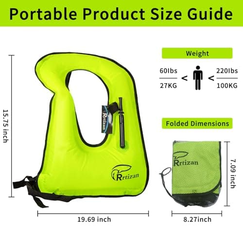 Rrtizan Snorkel Vest, Adults Portable Inflatable Swim Vest Jackets for Snorkeling Swimming Diving Safety Load up to 220 Ibs