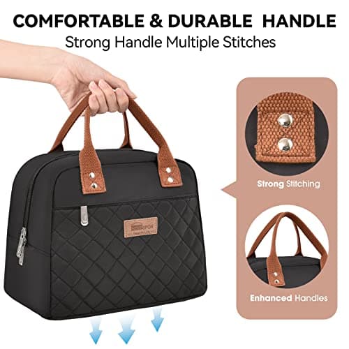 HOMESPON Insulated Lunch Bag for Women Men Adults Lunch Tote with Front Pocket Lunch Box Container Cooler Bag for Work Picnic (Black)