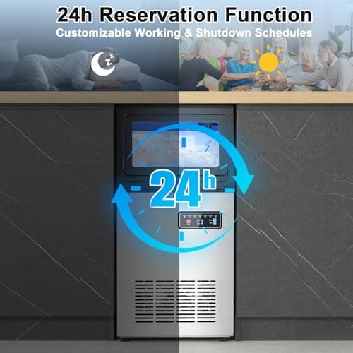 Nugget Ice Maker Machine Commercial, 80lbs/24h Undercounter Sonic Ice Machine with 20lbs Storage Bin & Dual Water Inlet, Chewable Pellet Ice for Restaurant Bar Home, Stainless Steel