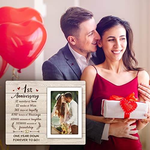 1st Anniversary Paper Gifts for Him Her - One Year Romantic Wedding Picture Frame Fit 4x6 Photos for Boyfriend Girlfriend, 1 Year Anniversary Valentines Gifts for Husband Wife Couple