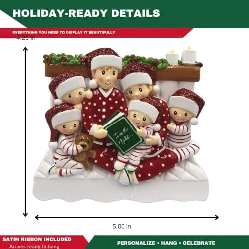 Personalized Christmas keepsake for a family of 6; a meaningful gift for parents, children, grandparents and growing families Personalized Family of 6 Ornament - Reading in Bed Family B0BGCVH47G