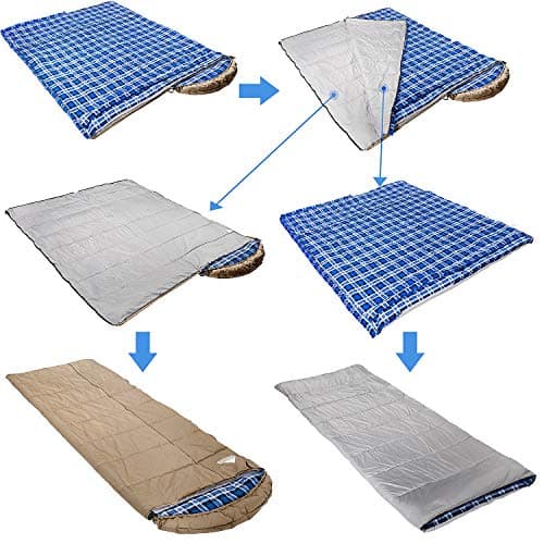 0 Degree Canvas Sleeping Bag for Adults, Cotton Flannel Sleeping Bag for Winter Camping, Fishing, Hunting or Traveling, Durable Cotton Canvas Shell and Removable Flannel Liner