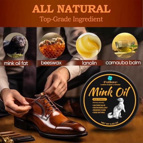 Feilove 4-in-1 Mink Oil Leather Conditioner and Cleaner 3.52 oz - Premium Waterproof Formula for Boots and Shoes