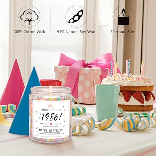 40th Birthday Decorations, 40 Year Old Birthday Gifts for Friend, Sister, Wife, Creamy Vanilla with Sprinkles Homsolver 40th Birthday Gifts for Women Ideas, 1986 Limited Edition Candle B0G1YLJYH8