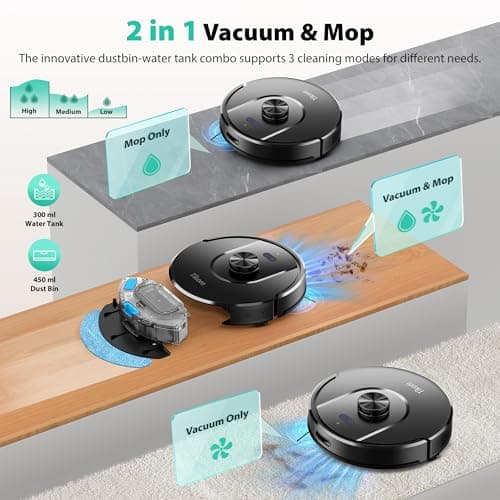 Tikom Robot Vacuum and Mop, 6000Pa Robotic Vacuum Cleaner with Self-Emptying Base, 90 Days Capacity, LiDAR Navigation, Home Mapping, Ideal for Pet Hair, Hard Floors, Carpet (L8000 Plus)