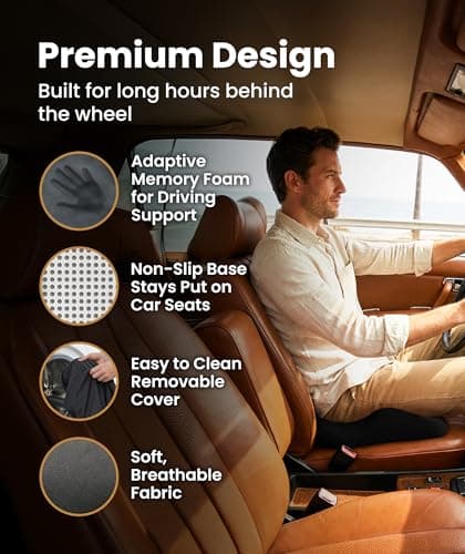 Elevate Series by Everlasting Comfort Doctor Recommended Memory Foam Seat Cushion for Office Chairs & Car - Ergonomic Desk Accessories - Cushions for Tailbone Pain Relief (Charcoal Black, Large)