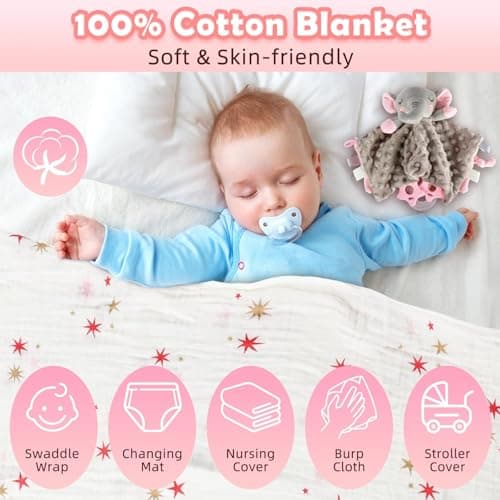 Newborn Baby Girl Gift, 9 Pcs Baby Gifts for Girls Newborn Essentials, New Baby Girl Gift Basket Baby Shower Gender Reveal Gifts, New Mom Gift Swaddle Blanket Bunny Rattle Gift Set