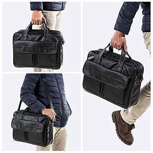 seyfocnia Men's Business Travel Briefcase Leather Handmade Messenger Bags Laptop Bag