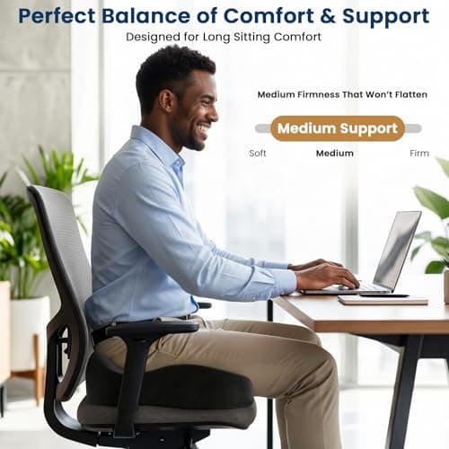 BlissTrends Seat Cushion with Velvet Cover, Thick Memory Foam Cushions for Office Chair, Car Seat, Airplane, Relieving Pressure Tailbone Sciatica Back Pain for Long Sitting, Car Drivers 4.7in Black