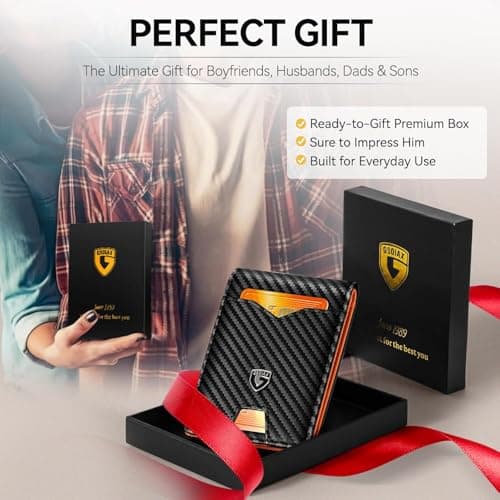 GSOIAX Slim Wallet for Men Rfid Blocking Leather Bifold Front Pocket Carbon Fiber Men's Money Clips Credit Card Holder With Gift Box B09P3QGR1D
