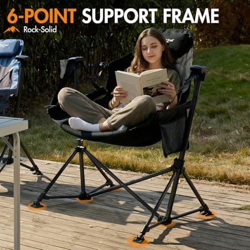 Portal Hammock Camping Chair Heavy Duty 400lbs - Swinging Chair Outdoor with Adjustable Recline & Headrest Pillow, Portable Hammock Swing Chair for Camping Beach Sports Events, Black
