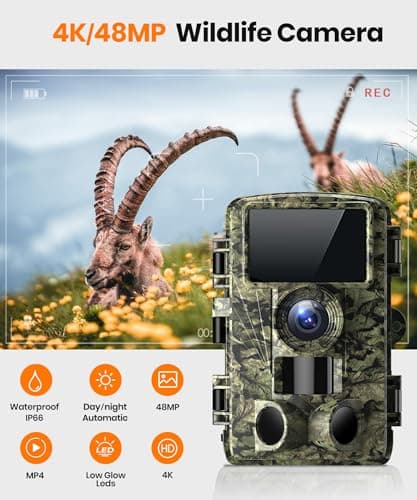 Trail Camera - 4K 48MP WiFi Game Camera with Night Vision, 0.05s Trigger Motion Activated Camera, IP66 Waterproof, 130 Wide-Angle Cell Phone App No Glow Infrared LEDs for Outdoor Wildlife