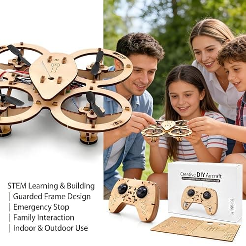 DIY Wooden Drone Model Kit,DIY Wooden RC DroneKit,WoodenBuilding Blocks Flying Toys Assembled Kit,Remote Control Aircraft Training RC DroneQuadcopter,Beginner-Friendly Mini Drone