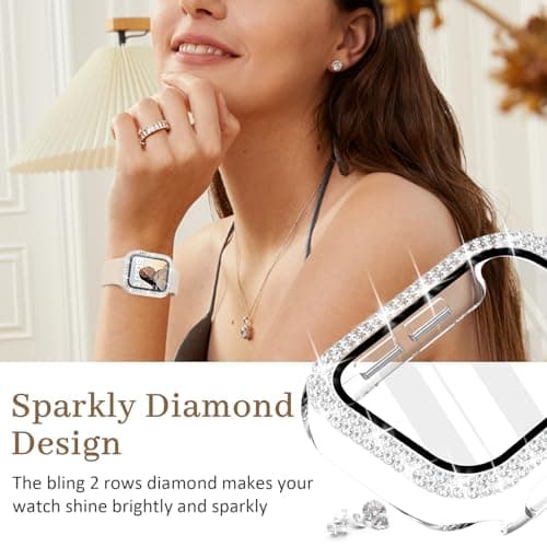 Newlibery Bling Watch Case with HD Screen Protector Women Compatible with Apple Watch 40mm Diamond Protective PC Face Cover Frame Protector for iWatch Series 6/5/4/SE/SE2/SE3 Clear