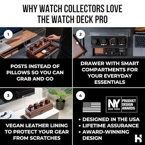 Holme & Hadfield Premium 4-Slot Wooden Watch Display Case – Handcrafted Men’s Watch Box with Accessory Drawer, Hinged Cover, Leather Lining – Birthday Gift for Collectors – Luxury Built to Last