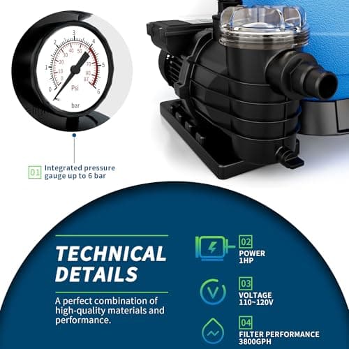FOTING Sand Filter Pump for Above Ground Pool, Pool Sand Filter with Timer, 7-Way Multi-Port Valve, Pool Pumps Above Ground, 13in 1HP 3800GPH for 13000GAL Pool