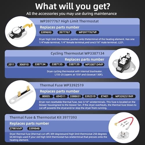 【Upgraded】279838 W10724237 Dryer Heating Element for Whirlpool Wed4815ew1 Maytag Centennial Medc215ew1 Kenmore 70 80 Series Model 110 Amana Ned4655ew1 Roper Admiral,Replaces 2406026 3403585 3398064