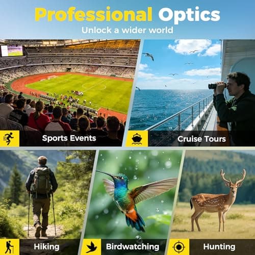 12x42 UHD Binoculars for Adults High Powered Waterproof Large View with Clear Vision & Compact Binocular Essentials for Hunting Camping Cruise Travel Bird Watching Sports