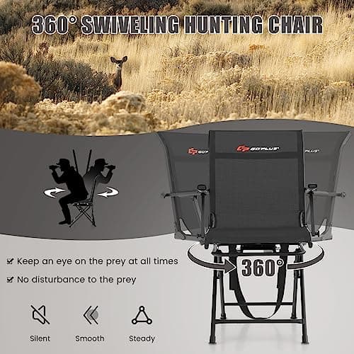 Goplus Hunting Chair, 360° Swivel Folding Hunting Blind Chair with Carrying Strap, 330LBS Capacity, Portable Deer Hunting Stool, Silent Ground Dove Hunting Chair, No Assembly