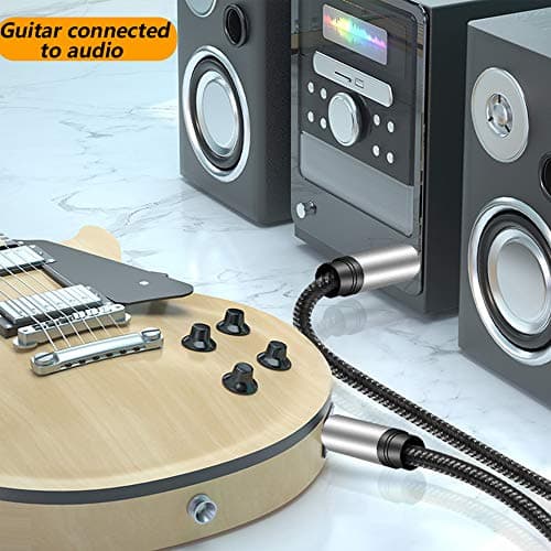 6.35mm Instrument Cable 10Ft,Silver Color Premium 6.35mm Mono Jack 1/4" TS Cable Unbalanced Guitar Patch Cords/Instrument Cable Male to Male with Zinc Alloy Housing and Nylon Braid(10Ft/3M)