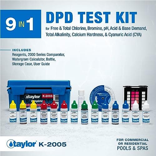 Taylor K2005 High Range Swimming Pool Total and Free Chlorine Bromine Alkalinity Calcium Hardness Base and Acid Demand pH DP Test Kit