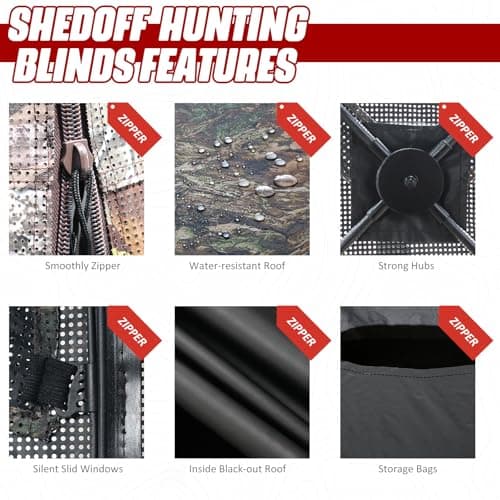 Wide Bottom Hunting Blind 1-3 Person with Portable Chair, 270 Degree See Through Pop up Ground Blinds for Deer Turkey Duck Hunting, Bow Hunting Adjust Windows with Silent Zipper