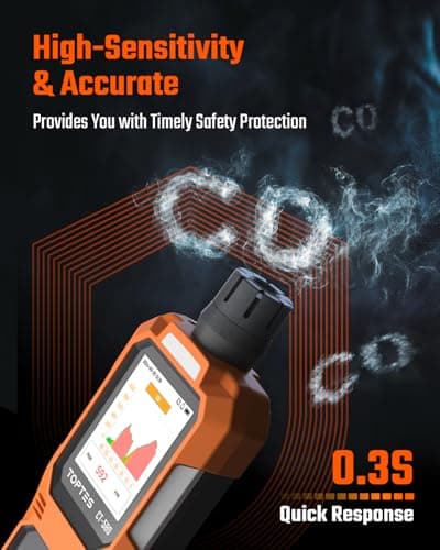 TOPTES CT-580 Portable Carbon Monoxide Detector, Rechargeable CO Detector with Vibration, Visual & Audible Alarms, 0-1000PPM, TFT Color Display for Home, Camping, Travel, Industrial & Professional Use