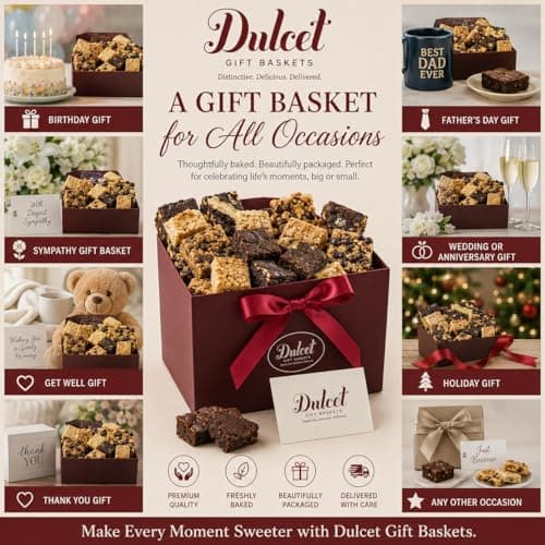 Dulcet Gift Basket - Beautiful Designed Box with Magnetic Closing Clasp - Gift Basket with Freshly Baked Gourmet Goods Each Individually Wrapped - Personalized Notes Included.