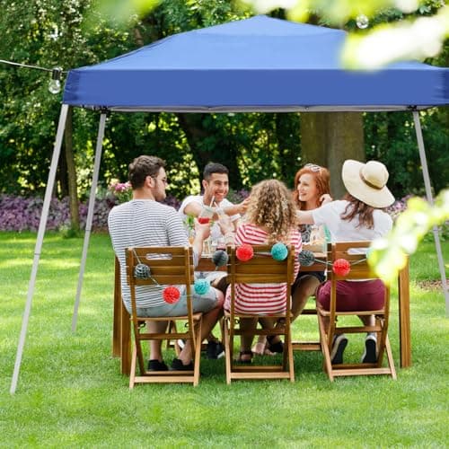 Oneofics Canopy Tent, 10X10 FT Pop Up Canopy Outdoor Instant Tent Slant Legs with Carrying Bag, Portable Gazebo Shelter for Patio Deck Garden and Beach - 8X8 FT Canopy Cover, Blue