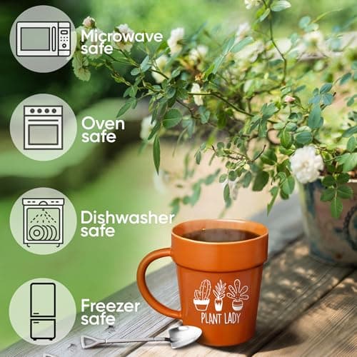 VELENTI Plant Pot Mug - Plant Lover Mug with Metallic Shovel Ornament - Fancy Gifts for Women, Men - Birthday Gift for Women - Cute Gifts for Mother's Day, Christmas B0D4VPCZ3K