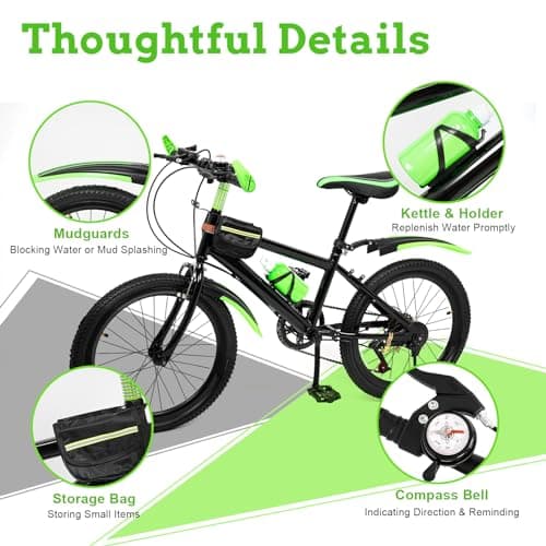 20 Inch Mountain Bike for Kids, Double Brake Bicycle High Carbon Steel Kids' Bicycles for Boys Girls Ages 8-12 Year Old