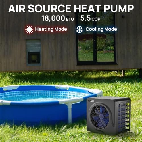 TURBRO 18,000 BTU Swimming Pool Heat Pump, Electric Pool Heater for Above-Ground Pools and Spas up to 6,000 Gallons, Titanium Heat Exchanger, 5.5 COP, IPX4-Waterproof, 110-120V, Manatee M18