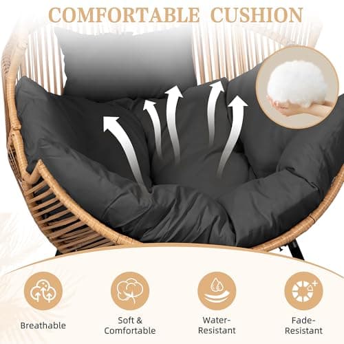 Vongrasig Wicker Egg Chair PE Rattan Rocking Chair with Cushion, Oversized Patio Lounge Rocker Chair for Outdoor, Indoor, Balcony, Backyard, Garden, Black