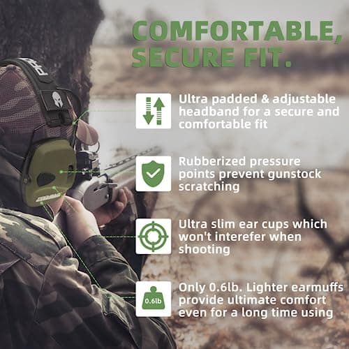 PROHEAR Electronic Ear Protection for Shooting with 4X Sound Amplification, Gun Range Hearing Protection Muffs, NRR 23dB Noise Reduction Headphones for Hunting, Green