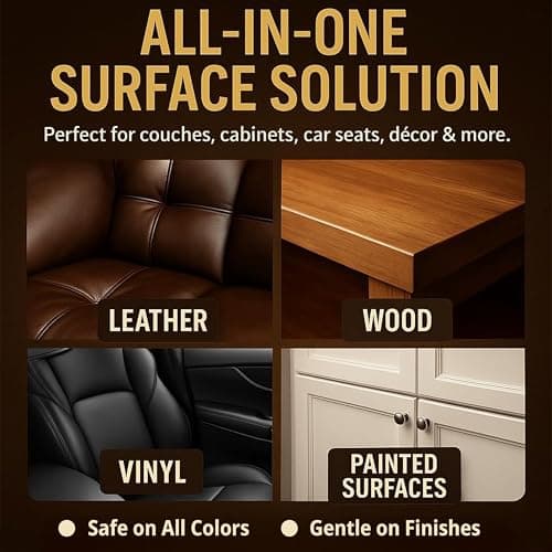 3-in-1 Furniture Salve for Leather & Wood – Polisher, Conditioner, & Restorer for Couches and Furniture- Leather Repair Salve with Brush & Buffing Pad- 5oz