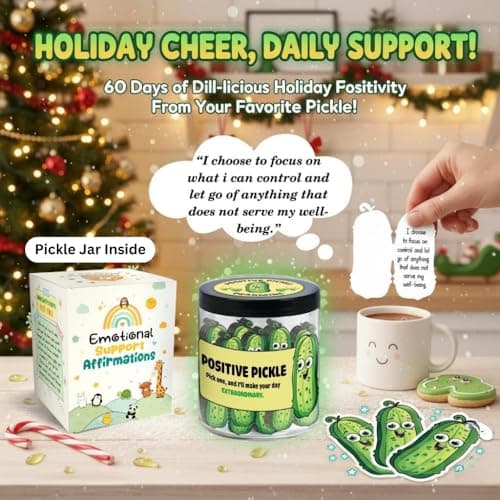 60 Positive Pickle Cards Jar, Stocking Stuffers, Xmas Christmas White Elephant Gifts for Teenage, Women, Adults, Mom, Teachers, Sisters, Friends, Teen Girl Gifts Trendy Stuff