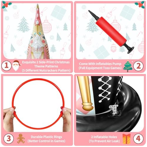 Christmas Ring Toss Games for Family Kids Party 5 Pack Inflatable Nutcrackers Toss Game Adults for Indoor Outdoor Garden Toys Gifts Holiday Decorations