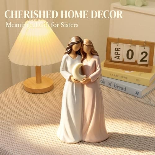Hand-painted resin keepsake with a greeting card for your bestie, big sister or soul sister, near or far, on her birthday. Sister Figurine, Gifts for Best Friend Women, Sister Birthday Gifts (Moon) B0H8Y4B318