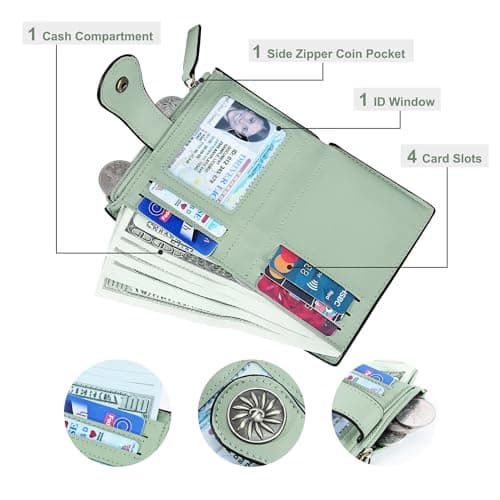 Tipmile Small Wallet for Women Bifold RFID Blocking Card Holder Leather Wallets with Zipper Coin Pocket