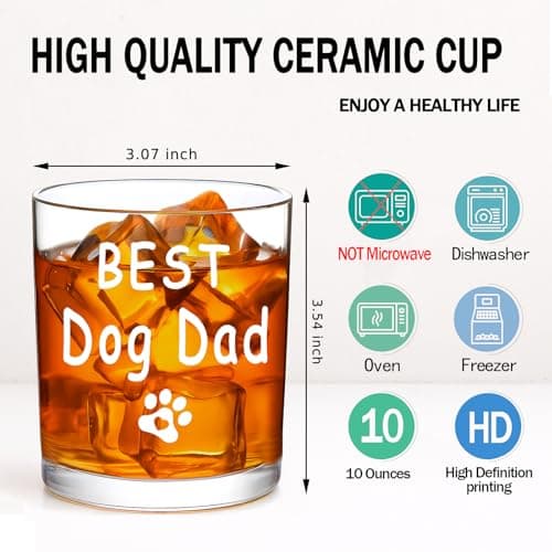Best Dog Dad Whisky Glasses, Birthday Fathers Day Christmas Gifts for Dog Dad from Daughter Son Kids 10 OZ Old Fashioned Glass with Gift Box