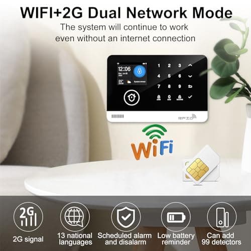 Home Alarm System with Camera, 23 Pieces Wireless WiFi/GSM SMS Home Security System with Motion Detector, 120dB Alarm Siren, Remote Control, Doorbell Button and SOS Button for Villa,Warehouse