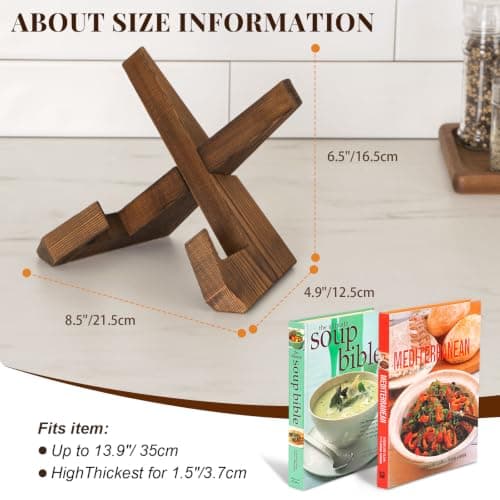 Wooden Cookbook Holder, Rustic Cook Book Holder Stand - Rustic Brown - 1 Set PUERSI Cookbook Stand for Kitchen, Recipe Book Holder for Kitchen Counter B09V57Y5NV