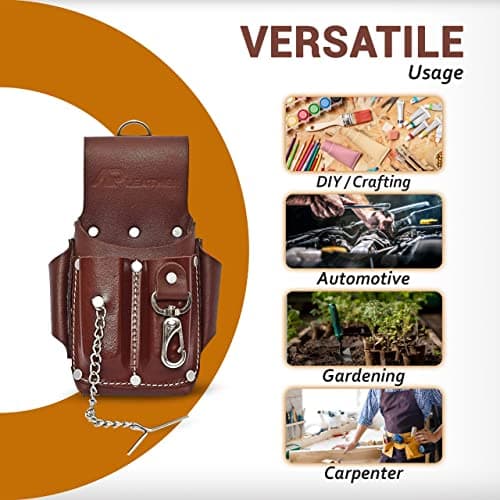 Ap-Leather Pro-5 Electrician Pouch, Leather Tool Pouch, 5 Pocket Pouch with Electrical Tape Holder, Durable Compartments, Tool Pouch with Belt Clip, Dark Brown